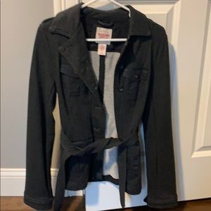 Belted sweatshirt material jacket